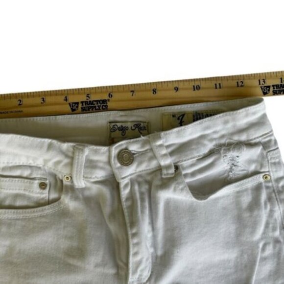 Indigo Rein Sz 7 High Rise Short Shorts White Raw Hem Cuffed Stretch Distressed - Picture 6 of 9